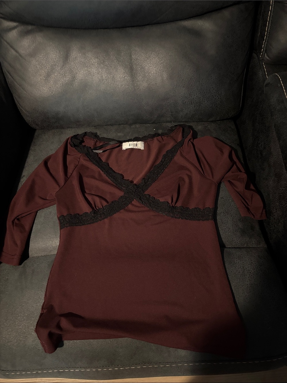 Byer California Maroon Lace-Trimmed Women's Top